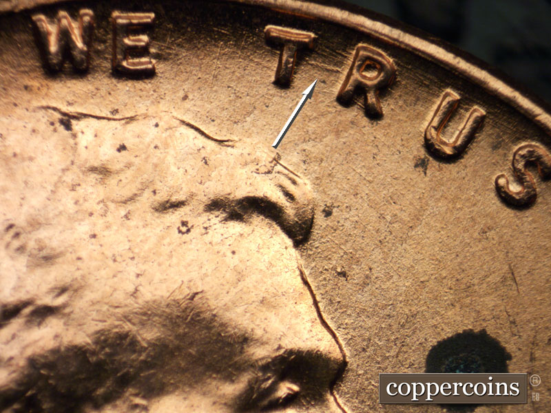 Die-stage B marker on 1958D•1MM•088 (1958 Repunched Mint Mark).