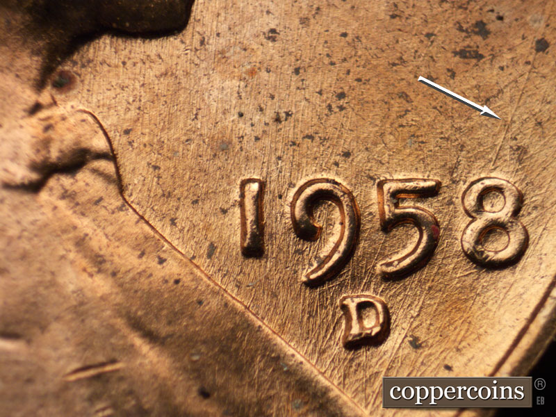 Die-stage B marker on 1958D•1MM•089 (1958 Repunched Mint Mark).