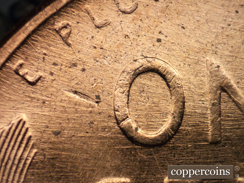 Die-stage B marker on 1958D•1MM•089 (1958 Repunched Mint Mark).