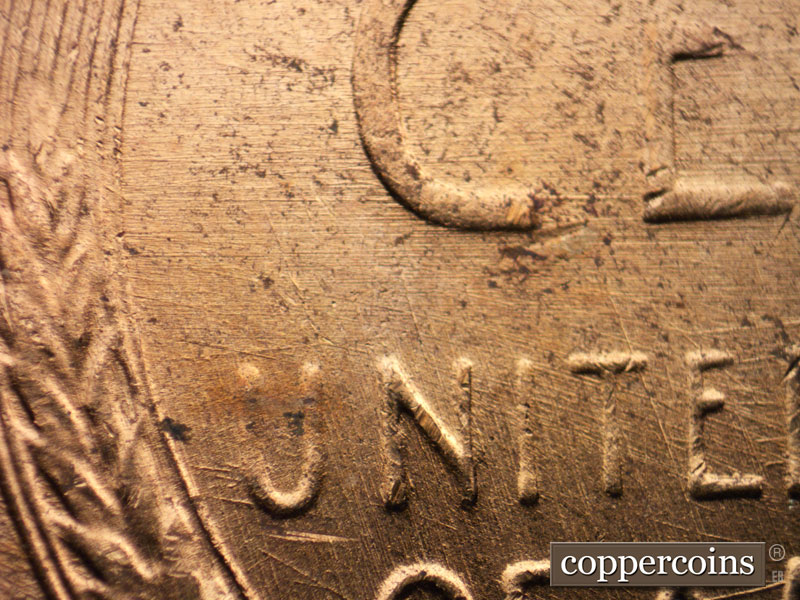 Die-stage B marker on 1958D•1MM•089 (1958 Repunched Mint Mark).