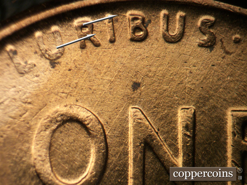 Die-stage B marker on 1958D•1MM•090 (1958 Repunched Mint Mark).