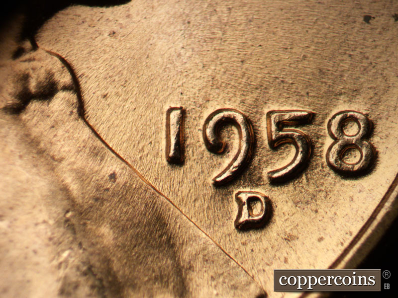 Die-stage B marker on 1958D•1MM•091 (1958 Repunched Mint Mark).