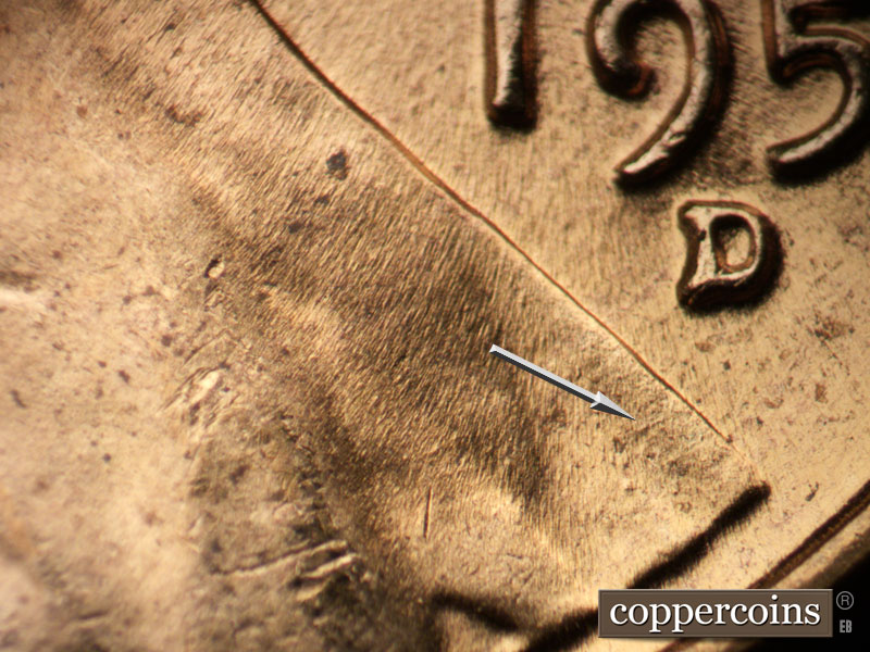 Die-stage B marker on 1958D•1MM•091 (1958 Repunched Mint Mark).