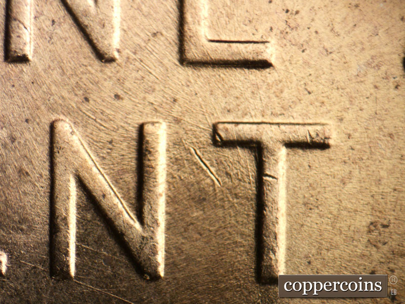 Die-stage B marker on 1958D•1MM•091 (1958 Repunched Mint Mark).