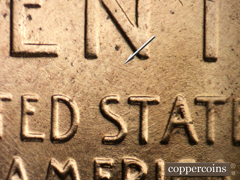 Die-stage B marker on 1958D•1MM•091 (1958 Repunched Mint Mark).
