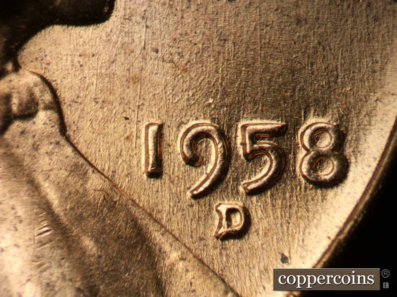 Die-stage B marker on 1958D•1MM•092 (1958 Repunched Mint Mark).