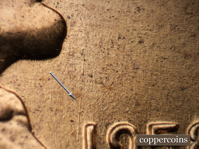 Die-stage B marker on 1958D•1MM•092 (1958 Repunched Mint Mark).