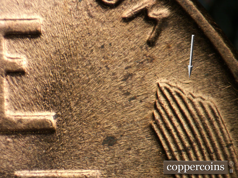 Die-stage B marker on 1958D•1MM•092 (1958 Repunched Mint Mark).