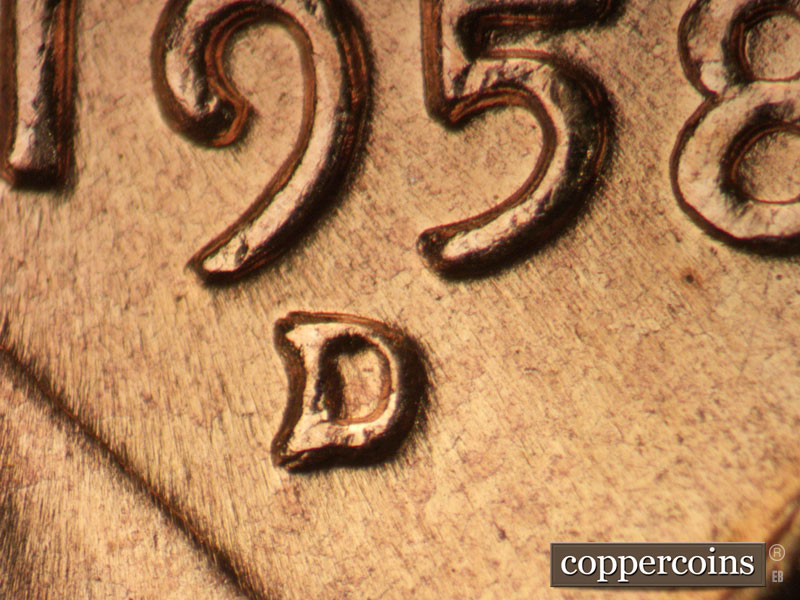 1958 Lincoln cent obverse, CopperCoins die 1958D•1MM•094.