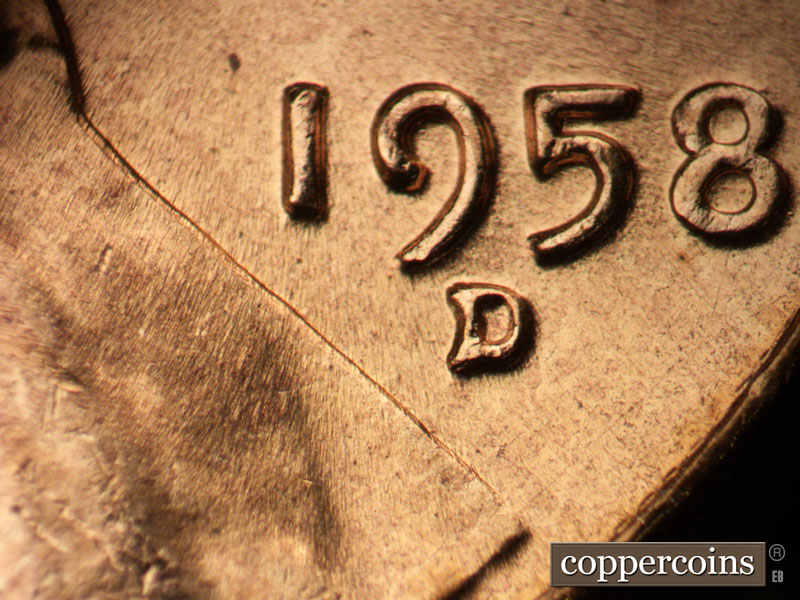Die-stage B marker on 1958D•1MM•094 (1958 Repunched Mint Mark).