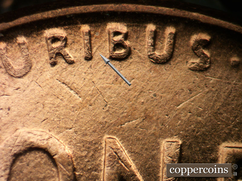 Die-stage B marker on 1958D•1MM•094 (1958 Repunched Mint Mark).