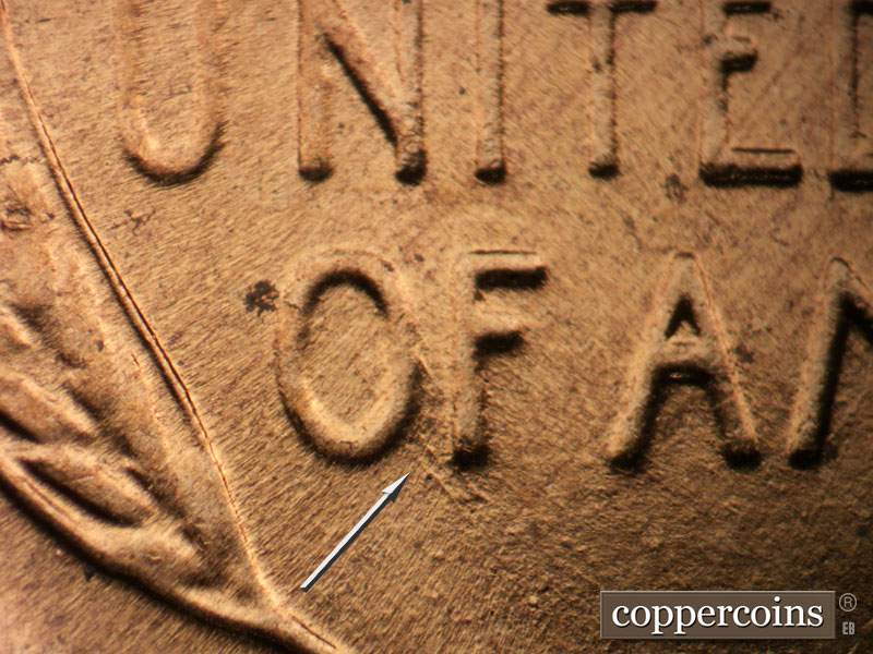 Die-stage B marker on 1958D•1MM•094 (1958 Repunched Mint Mark).