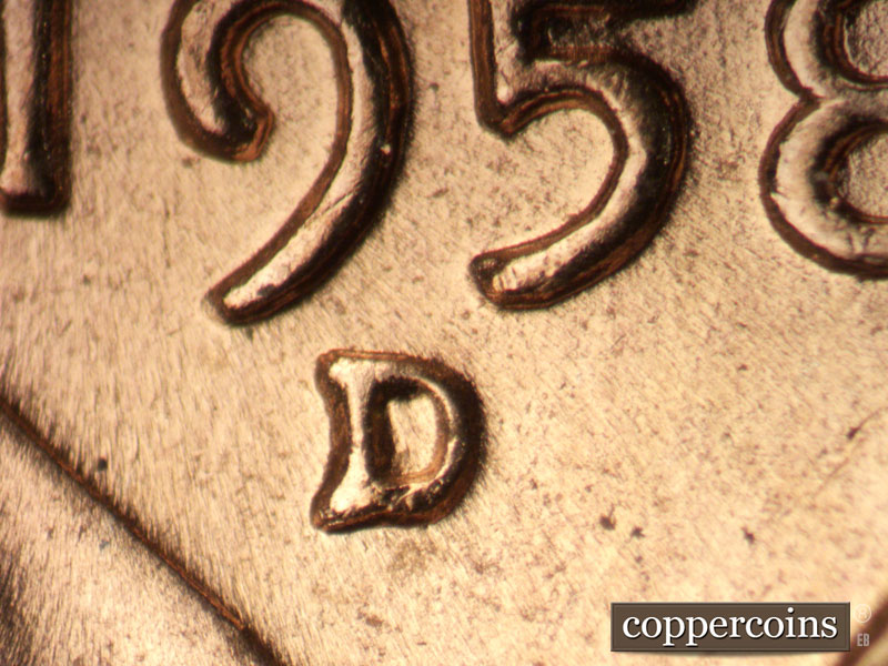 1958 Lincoln cent obverse, CopperCoins die 1958D•1MM•095.