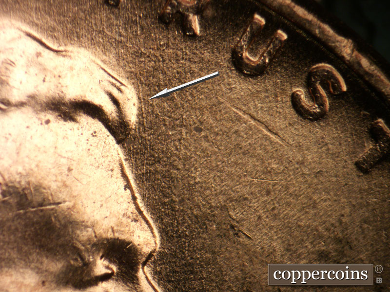Die-stage B marker on 1958D•1MM•095 (1958 Repunched Mint Mark).