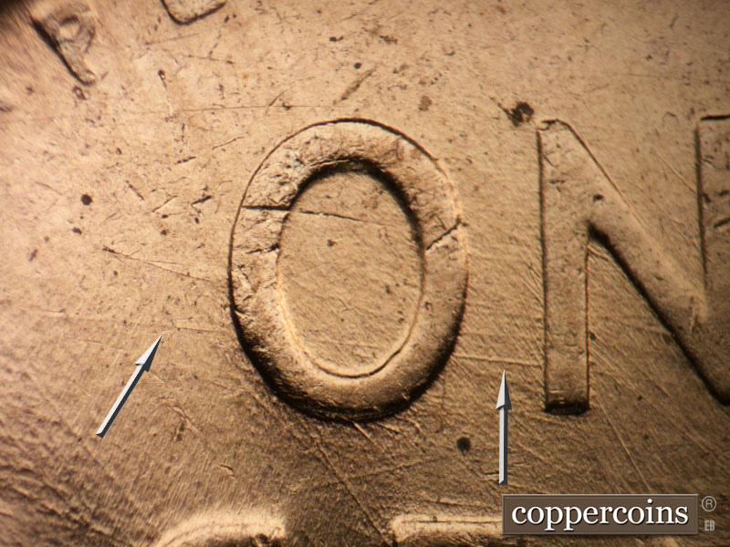 Die-stage B marker on 1958D•1MM•095 (1958 Repunched Mint Mark).