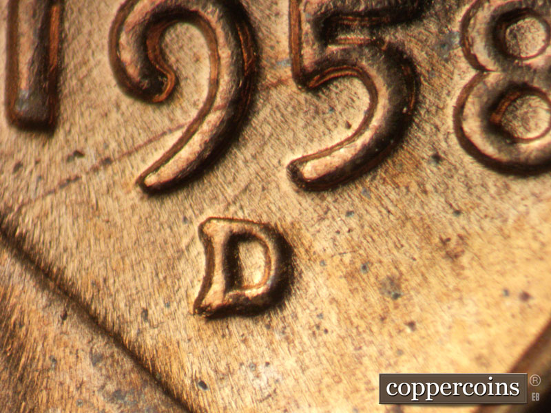 Die-stage C marker on 1958D•1MM•096 (1958 Repunched Mint Mark).