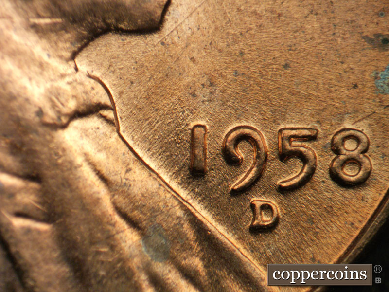 Die-stage C marker on 1958D•1MM•096 (1958 Repunched Mint Mark).
