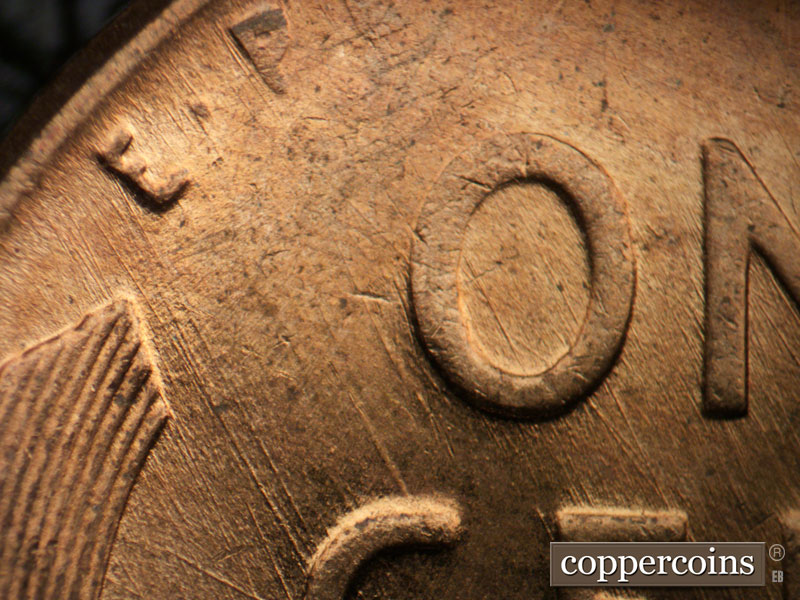 Die-stage C marker on 1958D•1MM•096 (1958 Repunched Mint Mark).