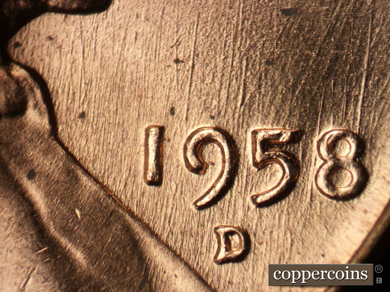 Die-stage B marker on 1958D•1MM•097 (1958 Repunched Mint Mark).