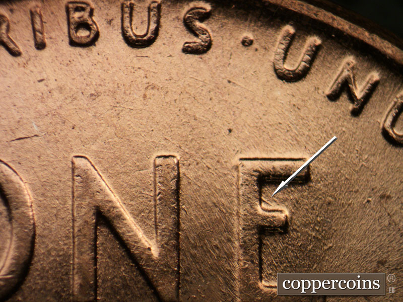 Die-stage B marker on 1958D•1MM•097 (1958 Repunched Mint Mark).