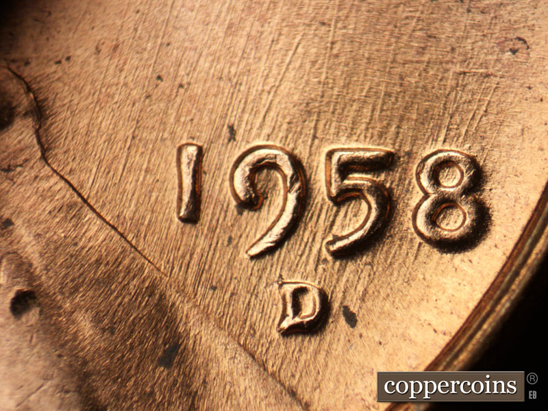 Die-stage B marker on 1958D•1MM•099 (1958 Repunched Mint Mark).