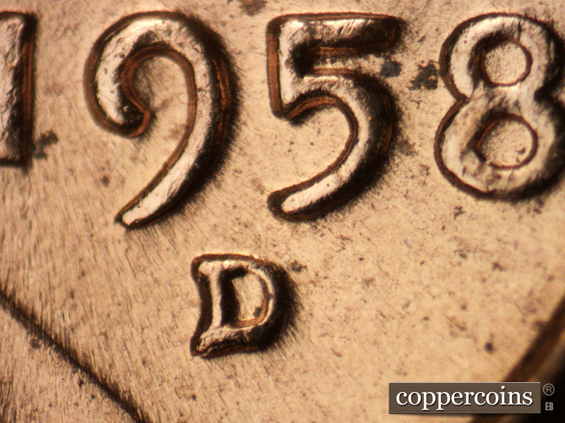 1958 Lincoln cent obverse, CopperCoins die 1958D•1MM•100.