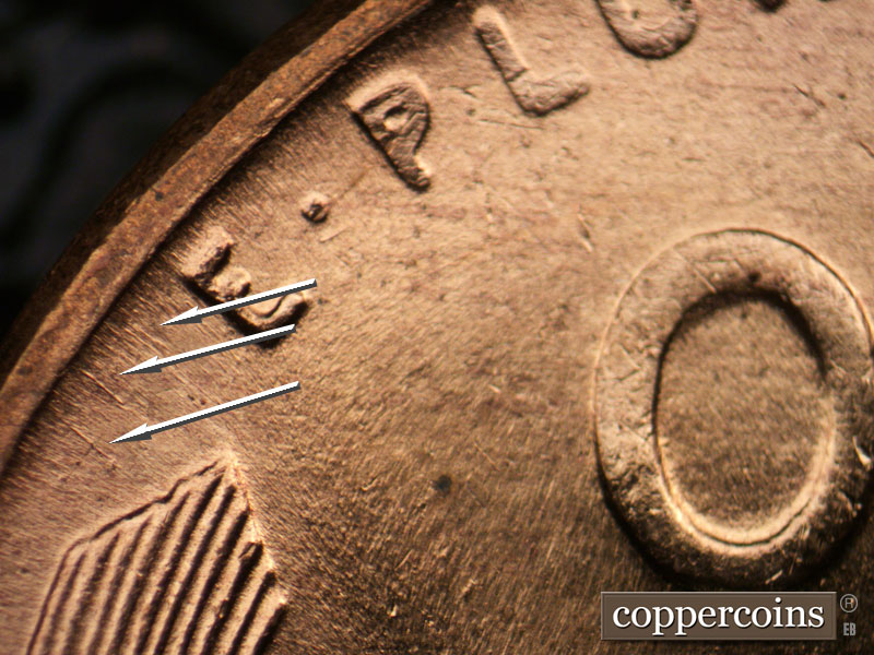 Die-stage B marker on 1958D•1MM•100 (1958 Repunched Mint Mark).