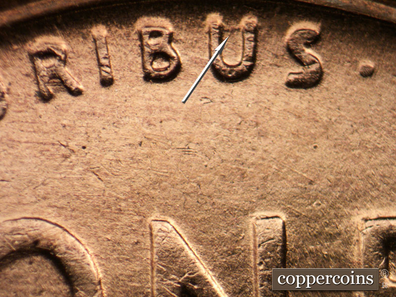 Die-stage B marker on 1958D•1MM•100 (1958 Repunched Mint Mark).