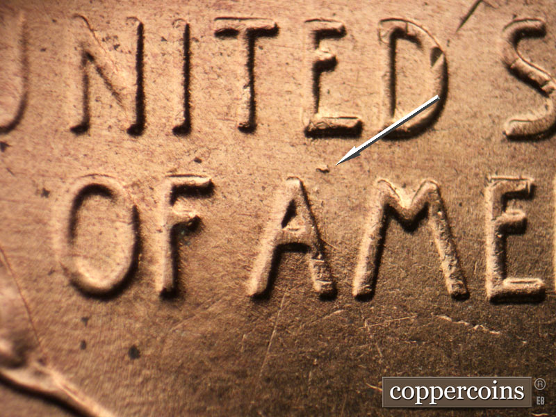 Die-stage B marker on 1958D•1MM•100 (1958 Repunched Mint Mark).