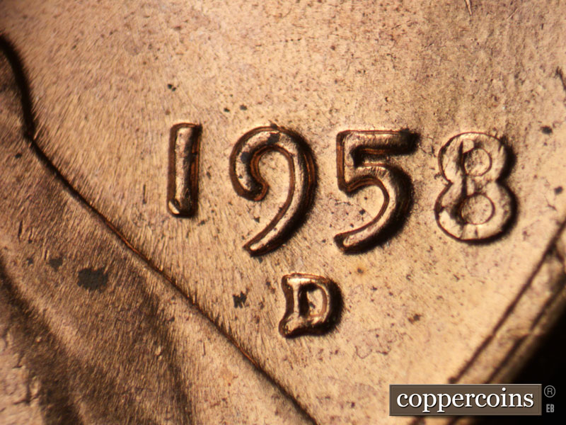 Die-stage B marker on 1958D•1MM•101 (1958 Repunched Mint Mark).