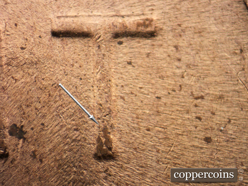 Die-stage B marker on 1958D•1MM•101 (1958 Repunched Mint Mark).
