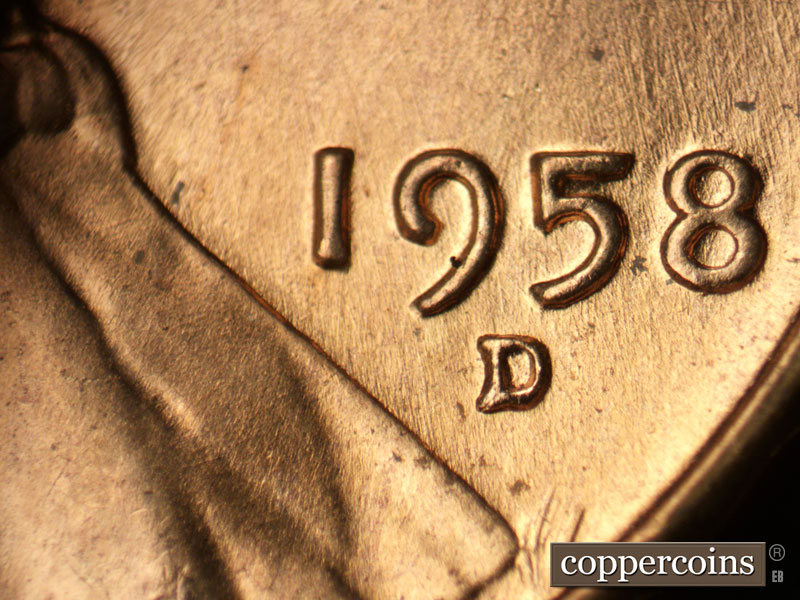 Die-stage A marker on 1958D•1MM•103 (1958 Repunched Mint Mark).
