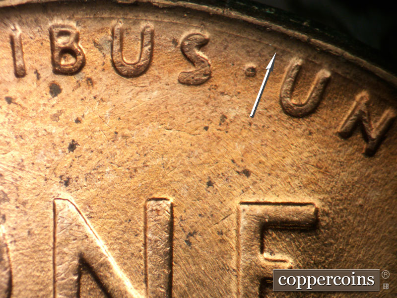 Die-stage B marker on 1958D•1MM•104 (1958 Repunched Mint Mark).
