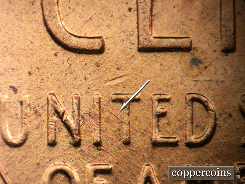 Die-stage B marker on 1958D•1MM•104 (1958 Repunched Mint Mark).