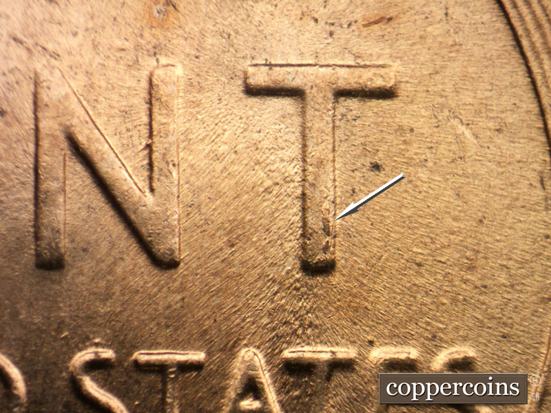 Die-stage B marker on 1958D•1MM•105 (1958 Repunched Mint Mark).
