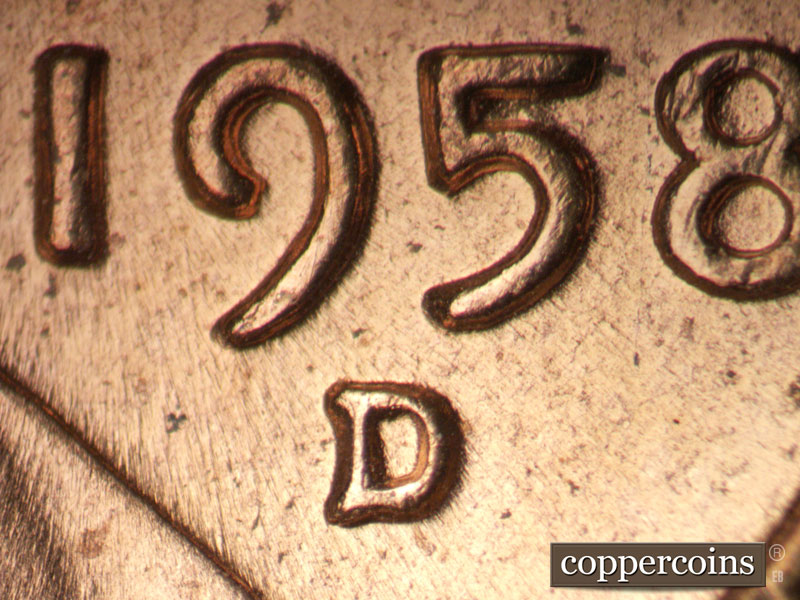 1958 Lincoln cent obverse, CopperCoins die 1958D•1MM•106.