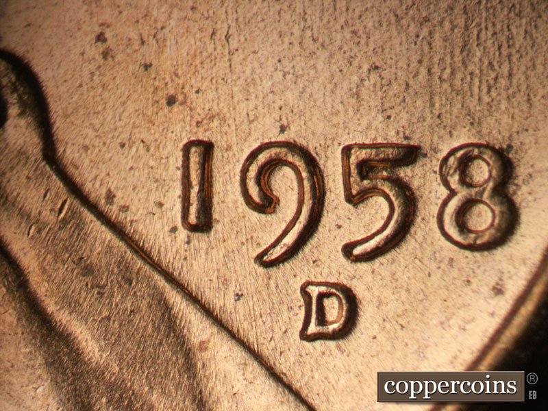 Die-stage B marker on 1958D•1MM•106 (1958 Repunched Mint Mark).