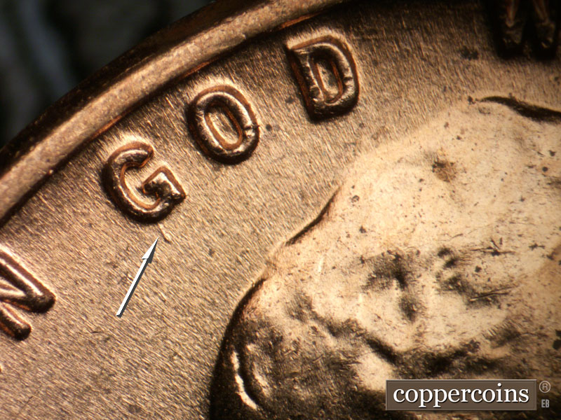 Die-stage B marker on 1958D•1MM•106 (1958 Repunched Mint Mark).