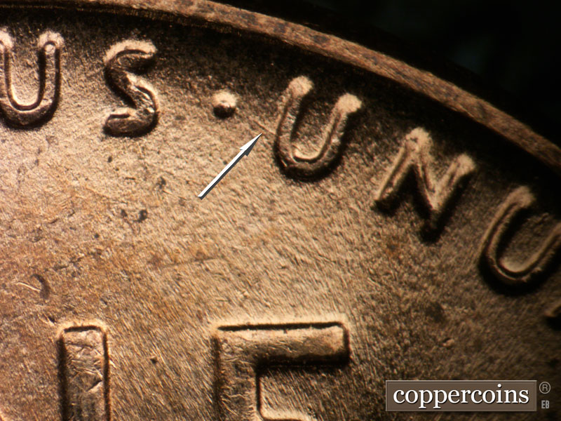 Die-stage B marker on 1958D•1MM•106 (1958 Repunched Mint Mark).