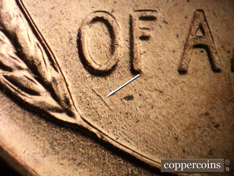Die-stage B marker on 1958D•1MM•106 (1958 Repunched Mint Mark).