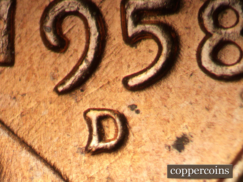 1958 Lincoln cent obverse, CopperCoins die 1958D•1MM•107.