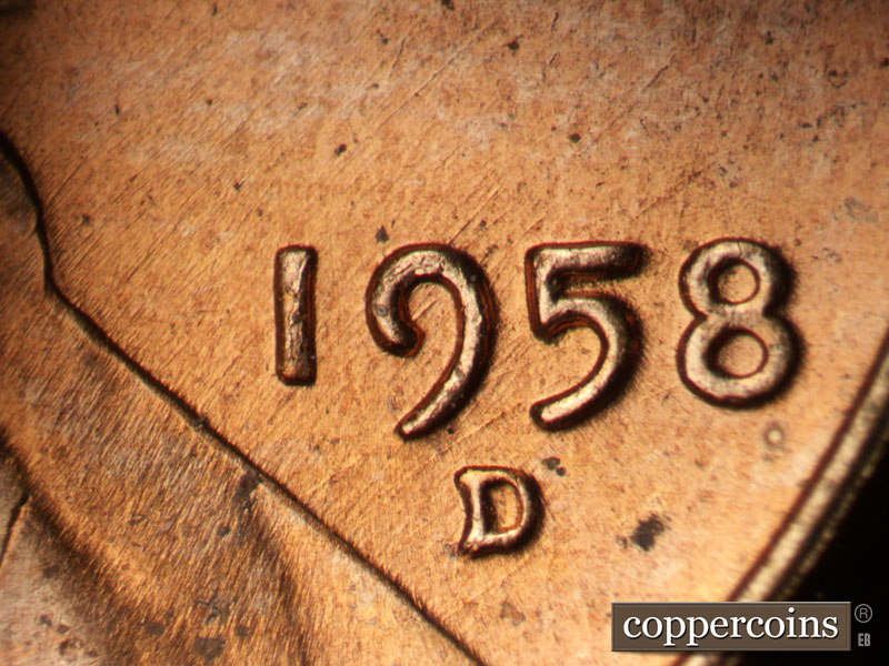 Die-stage B marker on 1958D•1MM•107 (1958 Repunched Mint Mark).