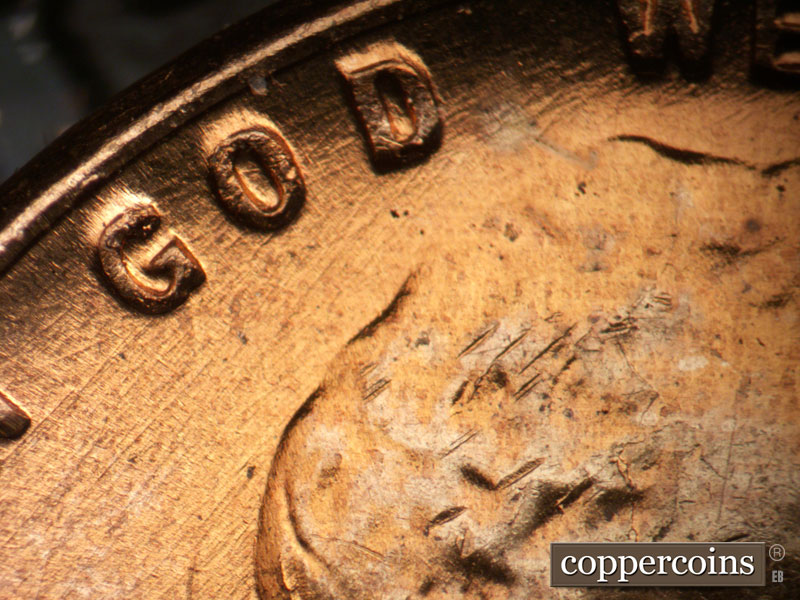 Die-stage B marker on 1958D•1MM•107 (1958 Repunched Mint Mark).