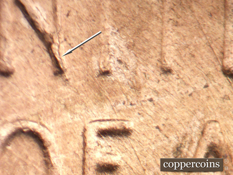 Die-stage B marker on 1958D•1MM•107 (1958 Repunched Mint Mark).