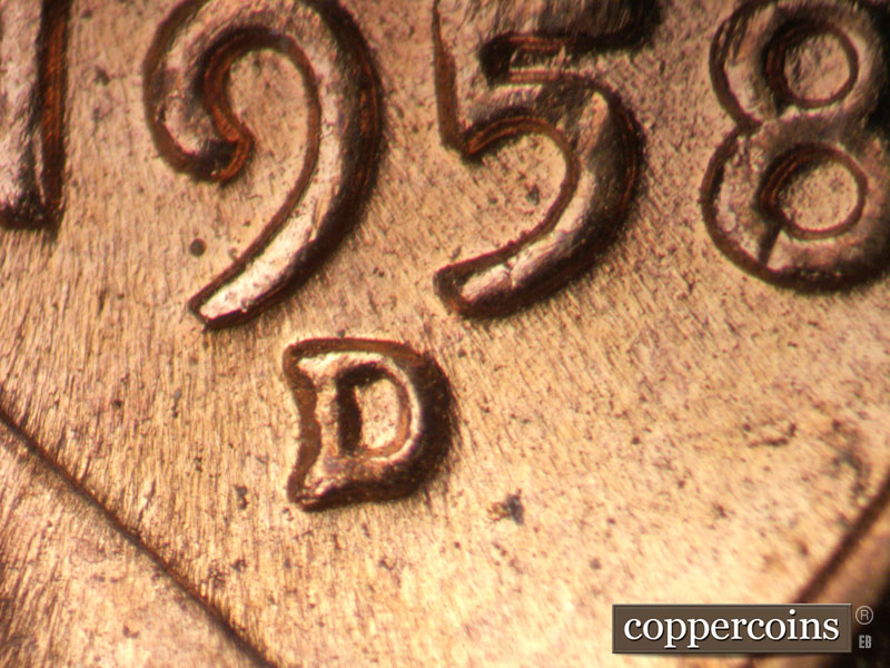 1958 Lincoln cent obverse, CopperCoins die 1958D•1MM•108.