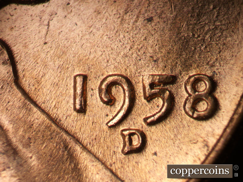 Die-stage B marker on 1958D•1MM•108 (1958 Repunched Mint Mark).