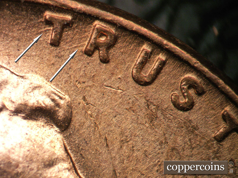 Die-stage B marker on 1958D•1MM•108 (1958 Repunched Mint Mark).