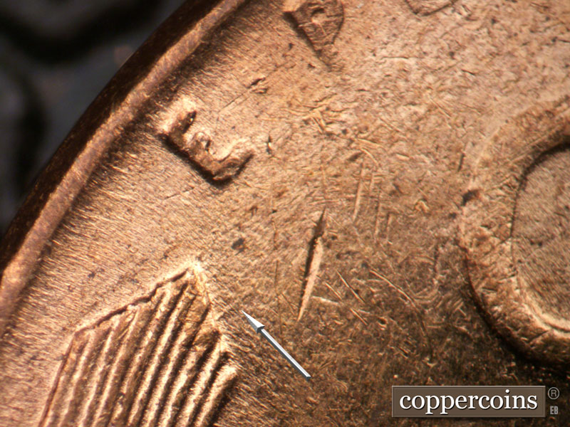 Die-stage B marker on 1958D•1MM•108 (1958 Repunched Mint Mark).