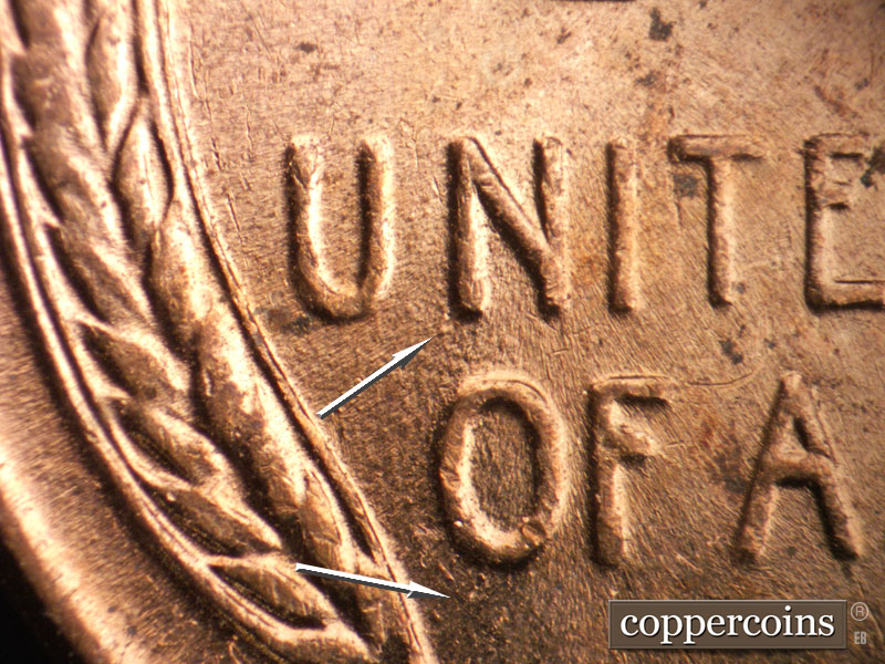 Die-stage B marker on 1958D•1MM•108 (1958 Repunched Mint Mark).