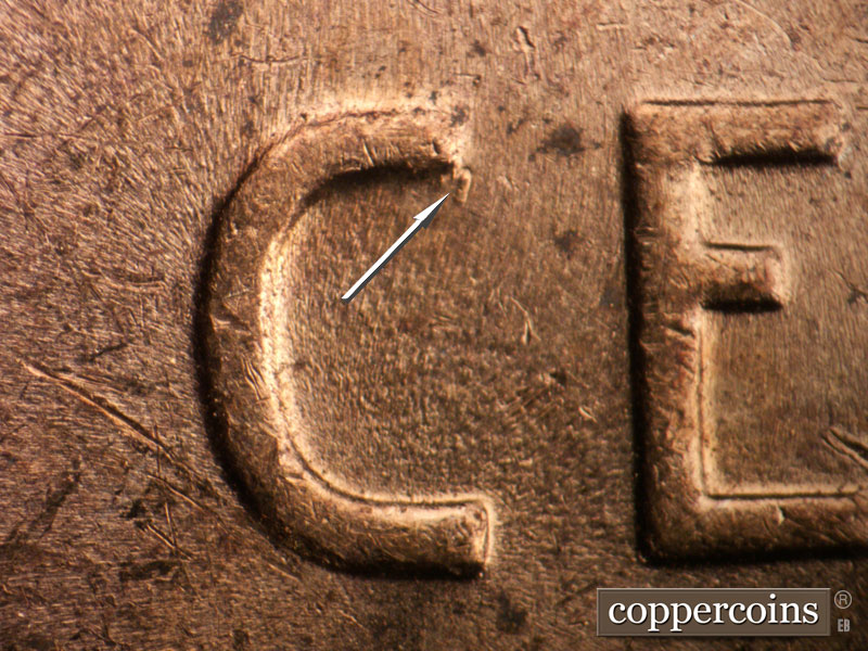 Die-stage B marker on 1958D•1MM•108 (1958 Repunched Mint Mark).